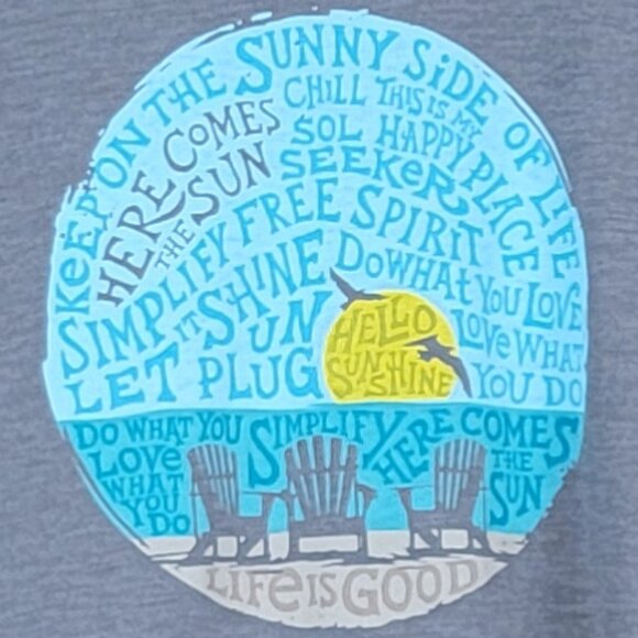 Life Is Good Grey Crew Neck Short Sleeve Cool Tee Here Comes the Sun - S - Picture 2 of 8